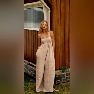 Zara Beige Wide-Leg Jumpsuit